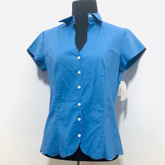 August Silk Logic Blouse Blue Cap Short sleve - Picture 1 of 6